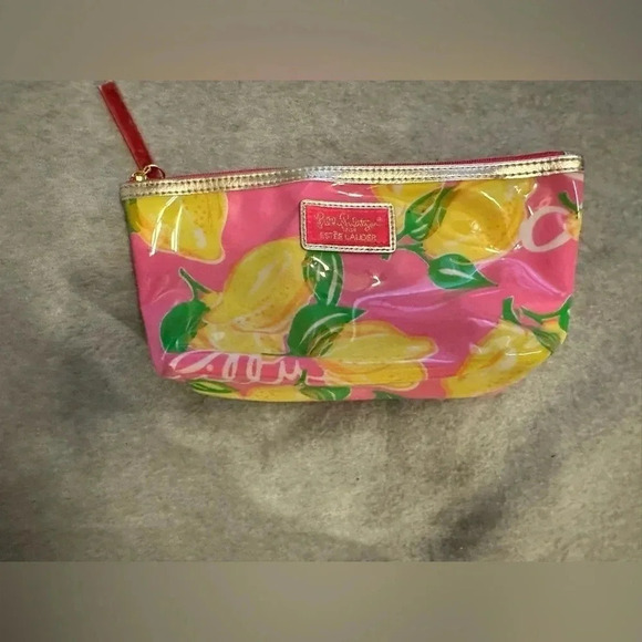 Lilly Pulitzer for estée lauder lemon pink preppy make up travel toiletries bag - Picture 1 of 8